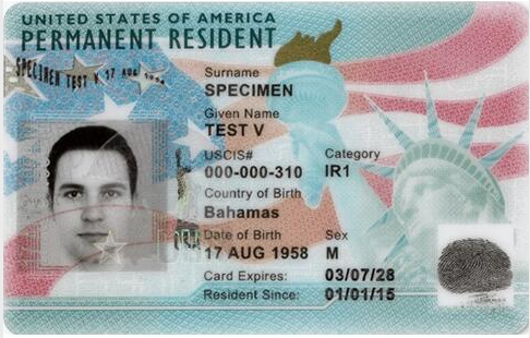 Permanent Resident Card (Green Card) - Front