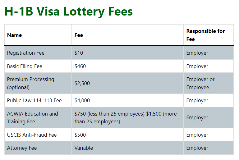 H1B visa lottery fees